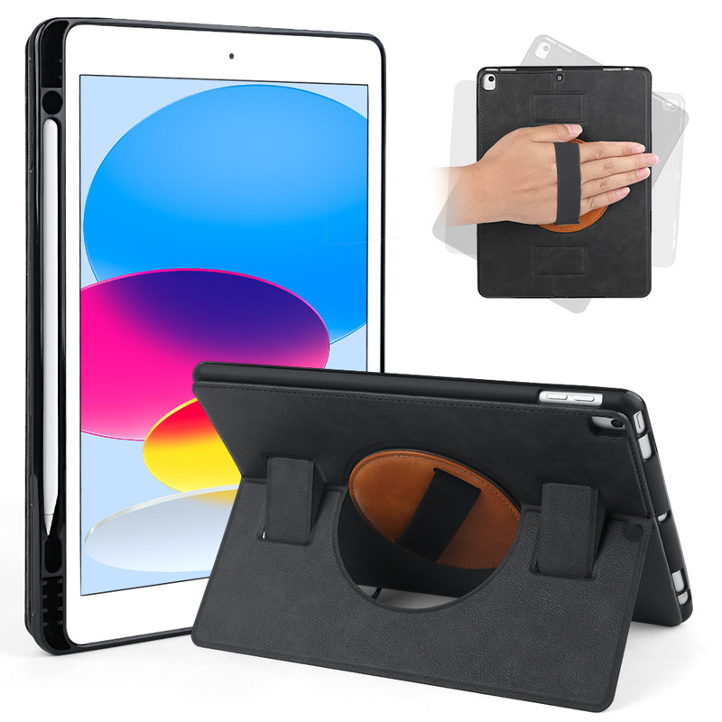 Suitable for iPad 10.2inch Tablet Protective Cover Pu Skin-Feel Leather Case with Stand 360-Degree Rotating Handle