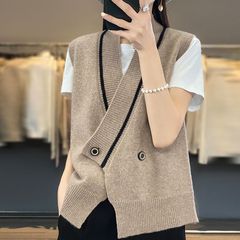 2025新款v领女马甲针织开衫宽松春秋毛衣外套无袖背心上衣