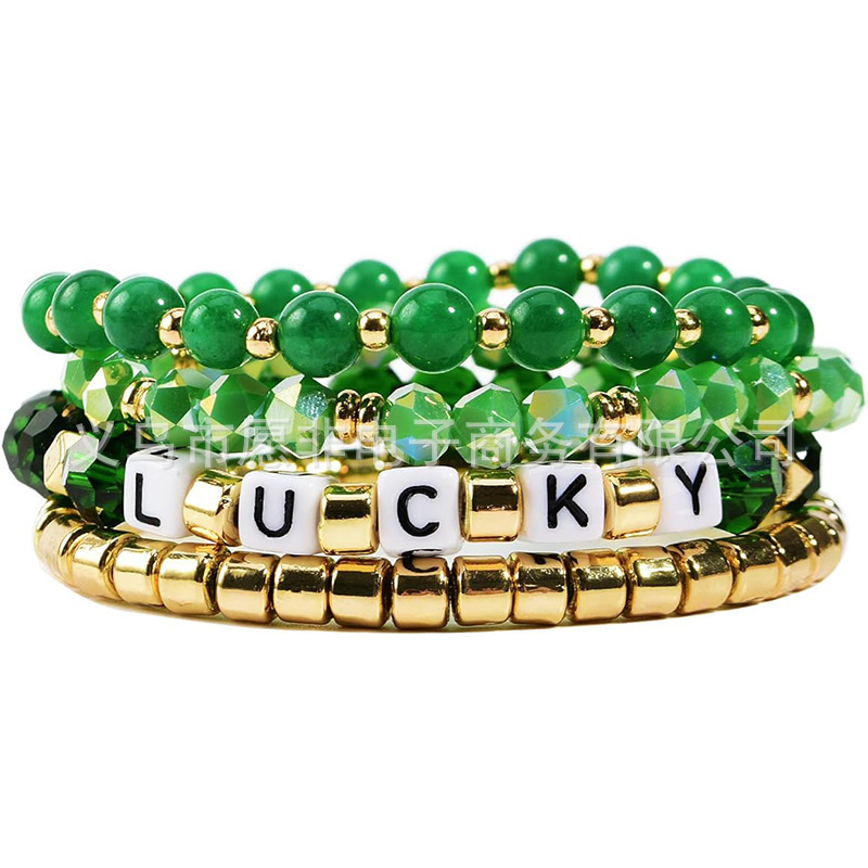 Women's green bracelet stackable clay soft pottery slice beaded stretch bracelet suit friendship Bohemian