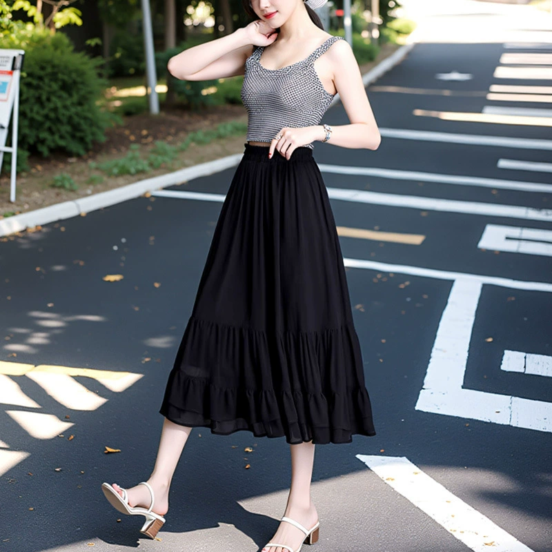 Long autumn skirt, A-line Korean style, mid/maxi length, plus sizes 2XL–6XL