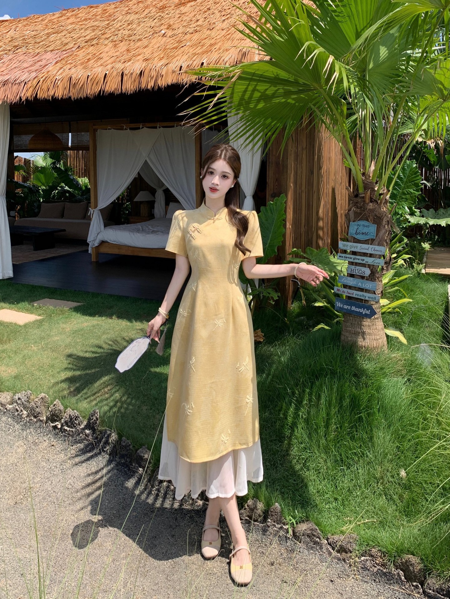 GraceChic New Chinese National Style Buttoned Cheongsam For Women Summer Plus Size Slimming High-end Elegant Long Dress_voghion.com