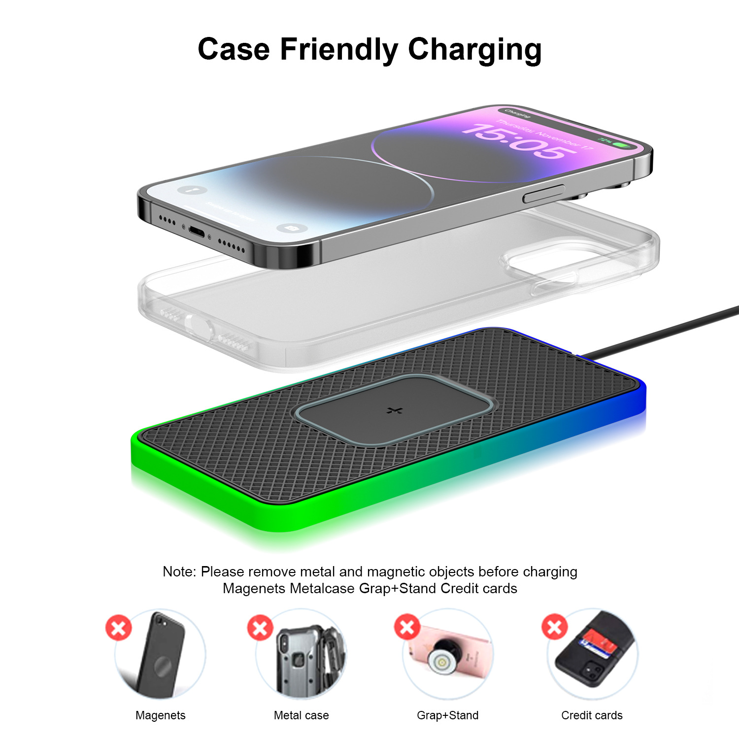Cargador inalámbrico para teléfono móvil D15Pro con luz ambiental, apto para Mercedes-Benz, BMW, Audi, Honda y Apple. image 6