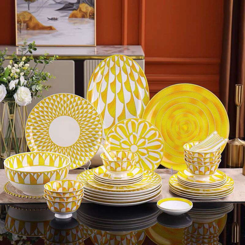 European Style Entry Luxury High Quality Bone China Tableware suit Household Bowl and Dish Noodle Bowl Soup Bowl Solid Color Fish Plate Western Food Steak Plate
