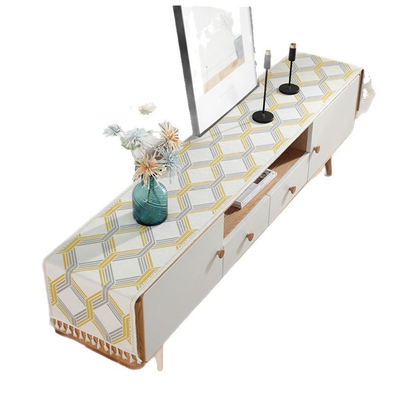 Modern Minimalist TV Shoe Cabinet Cover Chenille Tassel Home Tablecloth Polyester Runner Fresh Table Flag_voghion.com