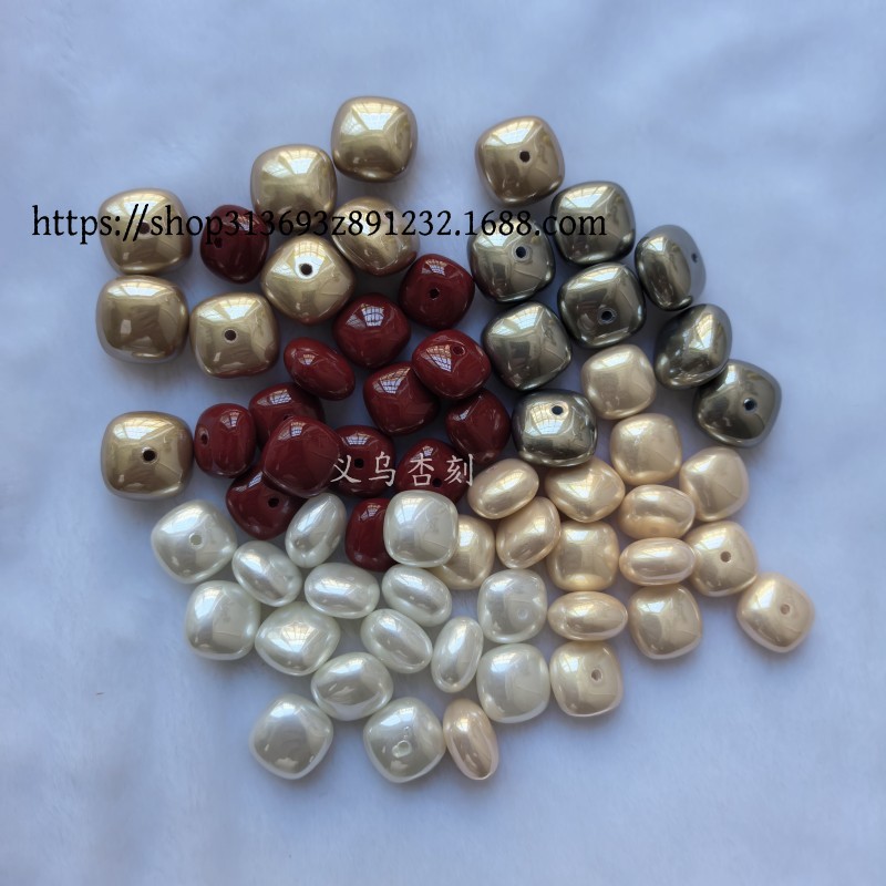 网红方形abs仿珍珠小方糖diy耳钉配件异形仿贝立方半孔珠发饰耳环