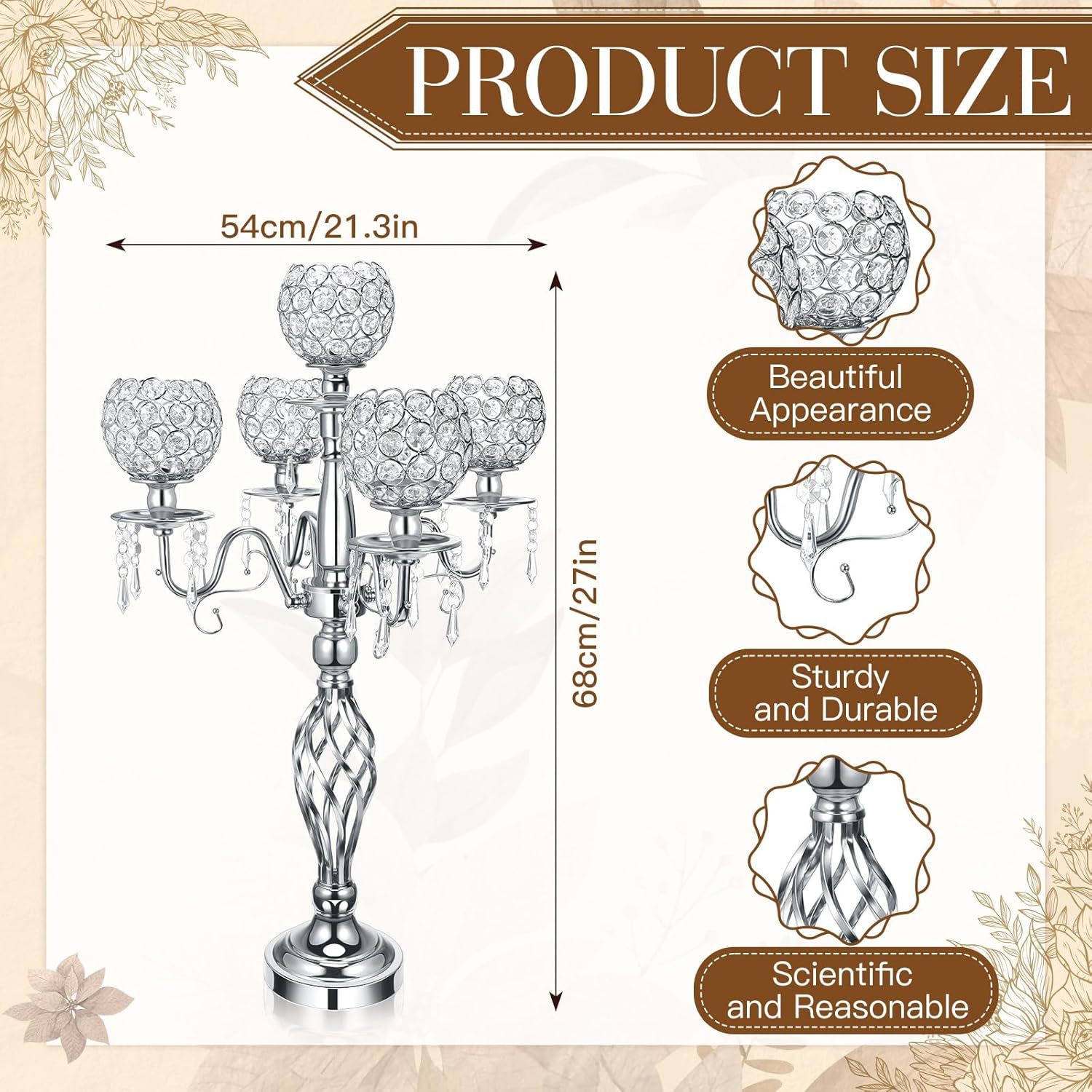 Candelaria de hierro forjado, props de boda, candelabro de metal, estantes de flores, adornos de boda, mesa de comedor, candelabro de cinco cabezas, adornos de artesanía