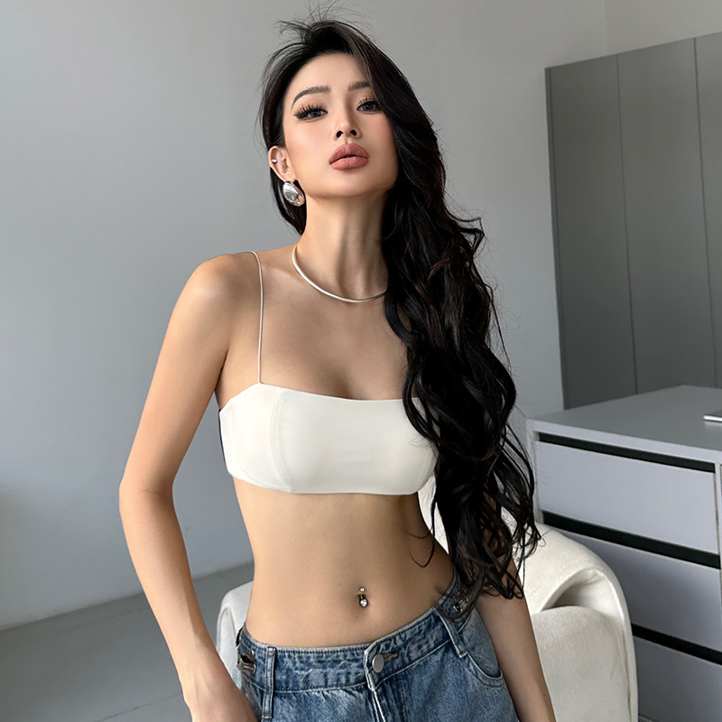 女性用美背中下着、細いショルダーストラップ、チューブトップ、スリング、小胸プッシュアップブラ、オールインワン2025新作人気薄型胸巻き|undefined