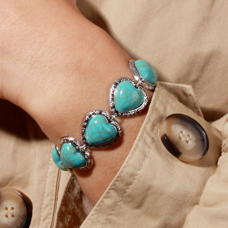 Bl220 Li Meng Jewelry Cross-Border Hot Supply Manufacturer Retro Heart Bracelet Personalized Ethnic Style Turquoise Hand Jewelry Bl220 Li Meng Jewelry Cross-Border Hot Supply Manufacturer Retro Heart Bracelet Personalized Ethnic Style Turquoise Hand Jewelry