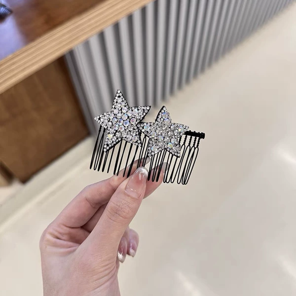 Double five -pointed star hair combs silver