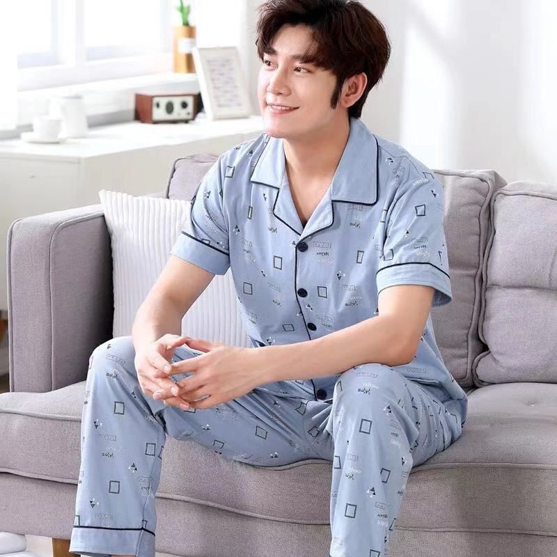 Pijamas para hombres de verano delgados algodón pantalones de mangas cortas para hombres ropa de hogar de verano más grande conjunto