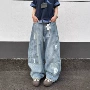 美式男款拖地宽松牛仔裤