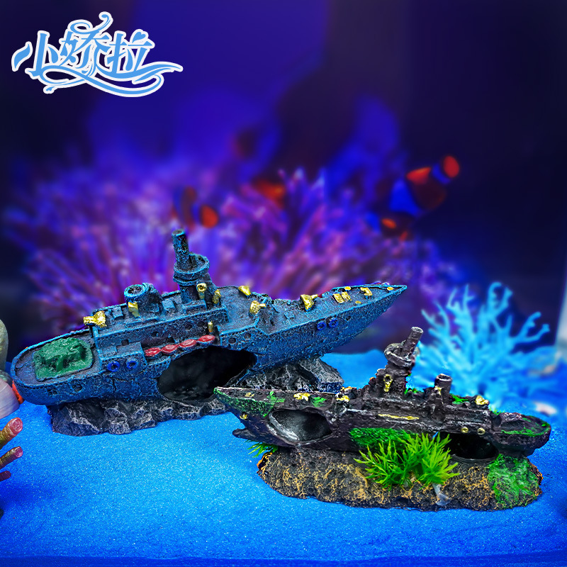 Explosiva simulación buque de guerra, acuario, decoración de paisajismo, decoración de la casa de escape, naufragio de resina transfronterizo, pequeña rocalla