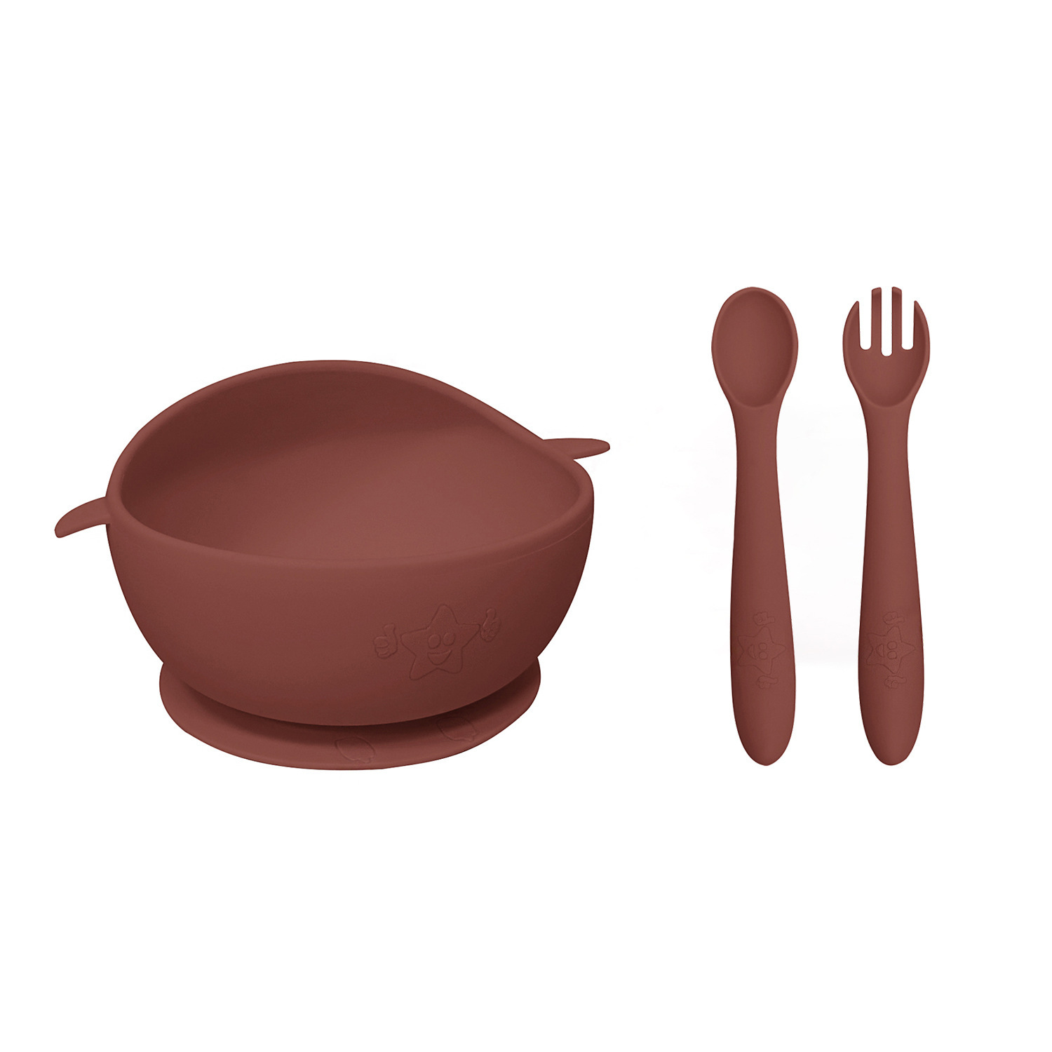 이유식 그릇 + 이유식 숟가락과 포크 + opp 포장 "갈색"