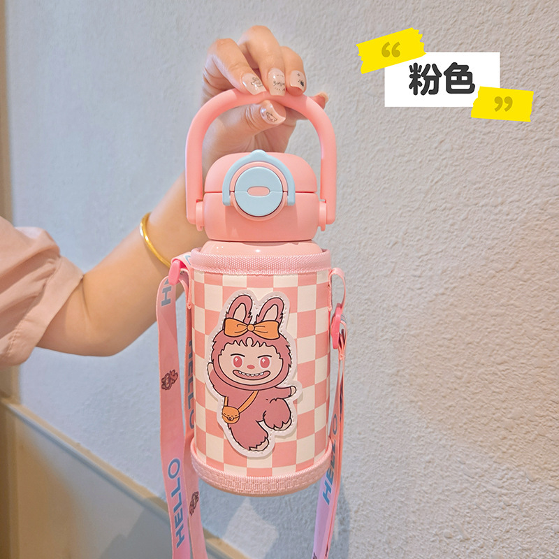 卡皮巴拉儿童保温杯双饮口水杯可爱女孩上学专用便携学生吸管杯子|undefined
