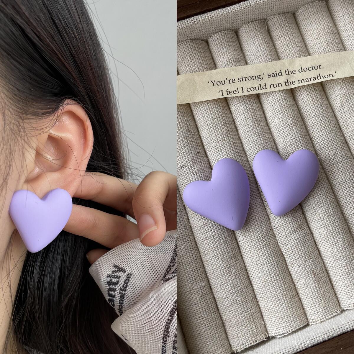 Heart Shape, Solid Color Pattern 1 Pair Cute Sweet Heart Shape Solid Color Stoving Varnish Arylic Ear Studs