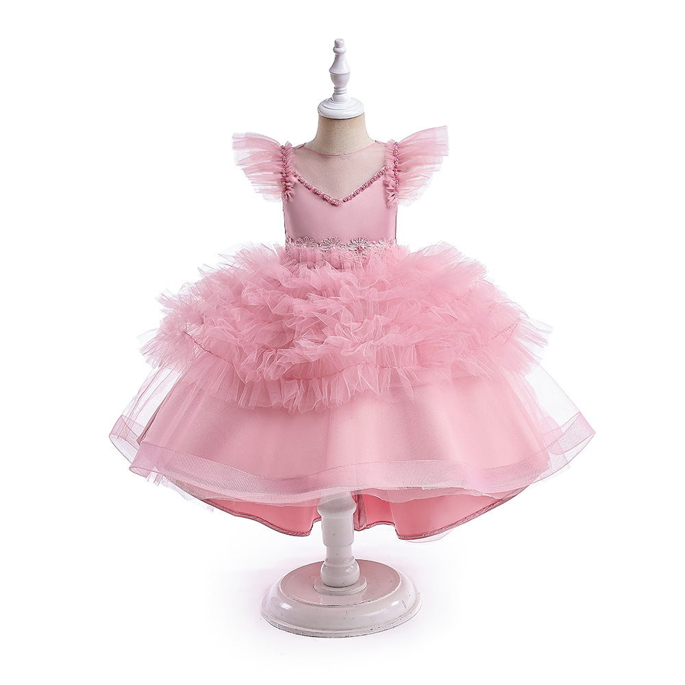 Amazon nuevo pequeño y mediano niñas vestido princesa vestido pequeño vuelo manga malla dovetail pettiskirt cumpleaños vestido de fiesta