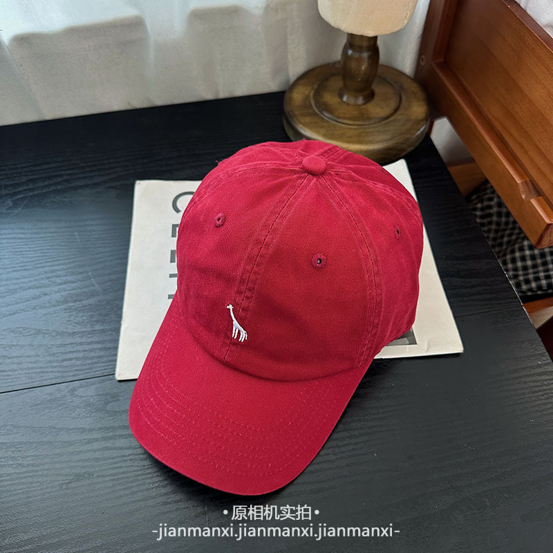 美式复古长颈鹿刺绣棒球帽子女显脸小学院风学生百搭遮阳鸭舌帽男|undefined