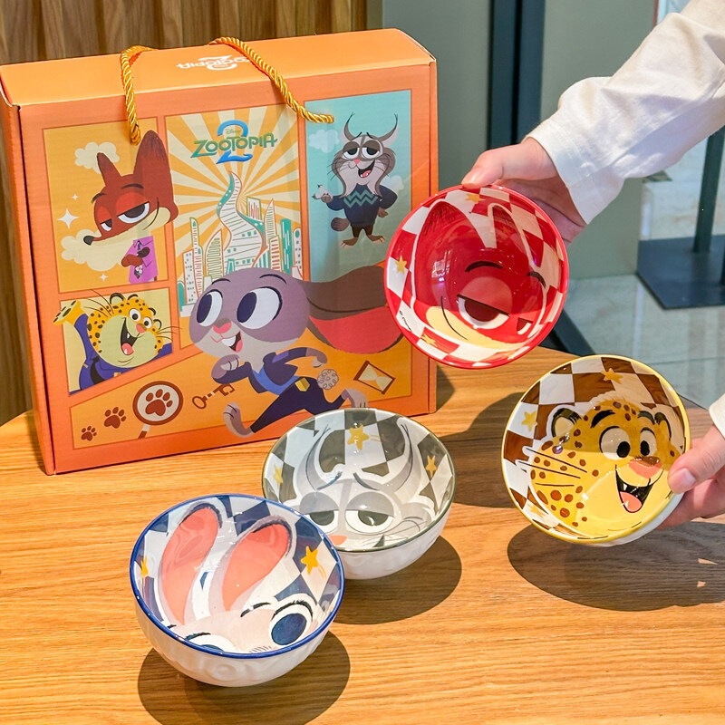 Zootopia Ceramic Tableware Underglaze Color Rice Bowl for Home Use, High Aesthetic Value, Gift for Girls, Birthday Present