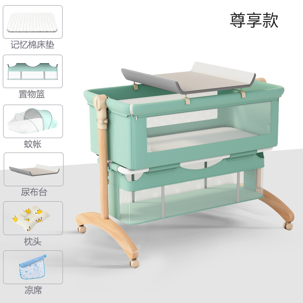 Cama de bebé móvil portátil cuna cama plegable multifuncional BB cama para recién nacidos empalme cama grande
