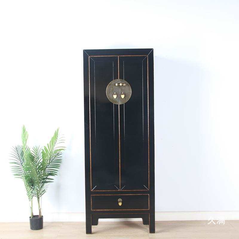 Home Bedroom Solid Wood Double Door Wardrobe New Chinese Style Living Room Wine Cabinet Accessible Luxury Wardrobe Retro Vertical Cabinet 2025 New Style