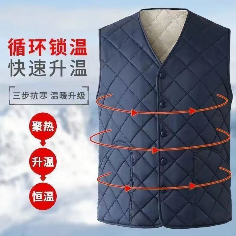 跨境新款男装加绒马甲男秋冬季男式马甲无袖坎肩老年背心外套潮流|undefined