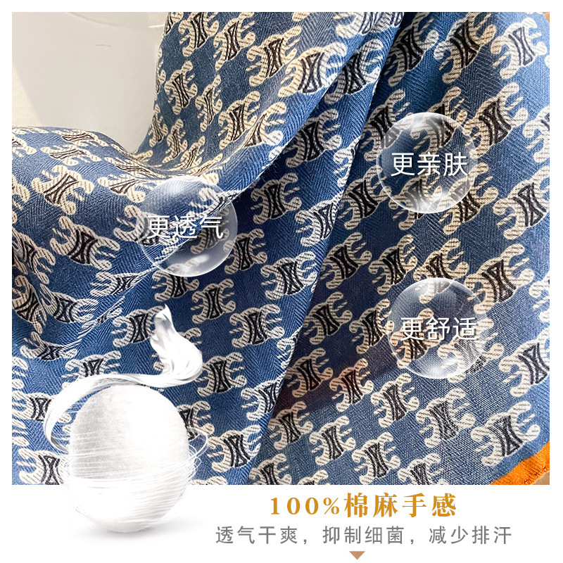 70黑白色腰果花棉麻小方巾丝巾女款春秋冬季围脖子领巾高级感围巾|undefined