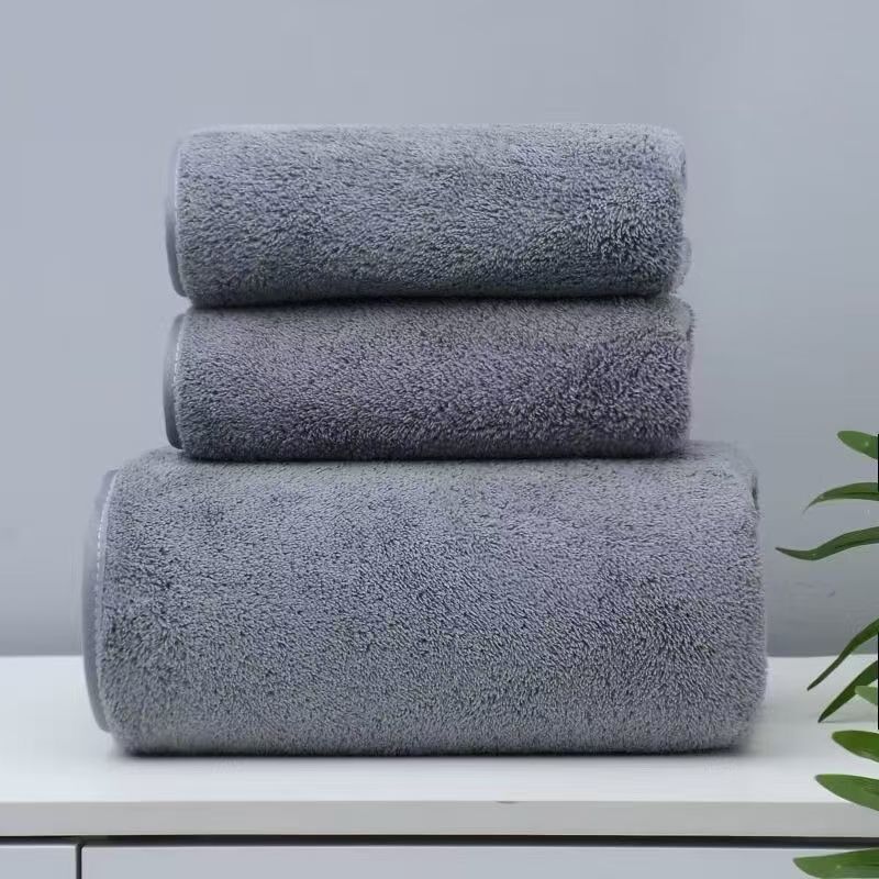 Coral fleece thickened towel bath towel suit solid color than cotton absorbent household soft face towel wholesale cross-border