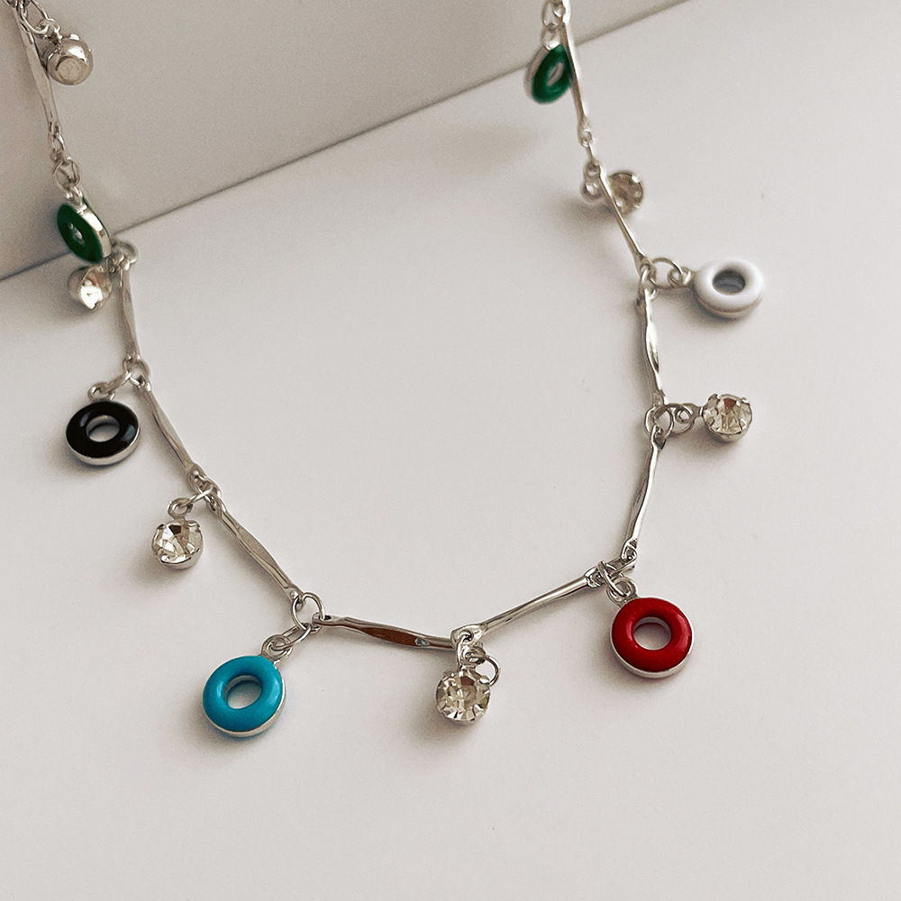 1 Piece Fashion Donuts Metal Enamel Inlay Rhinestones Womenu0027S Necklace