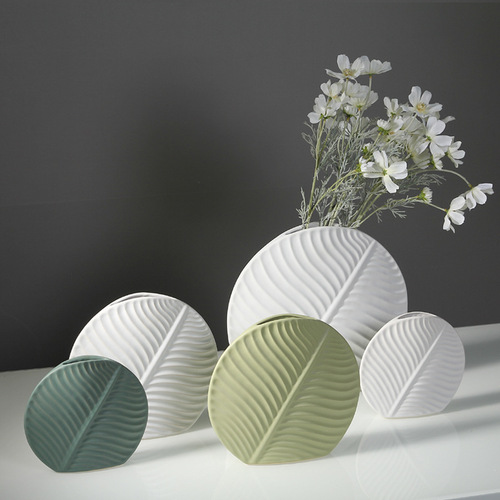 Nordic ceramic vase living room decorations dry flower arrangement desktop creative green leaves flower ware ornaments wholesale