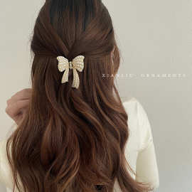 蝴蝶结金属珍珠发夹韩国优雅气质超仙小号抓夹精致网红2022年新款