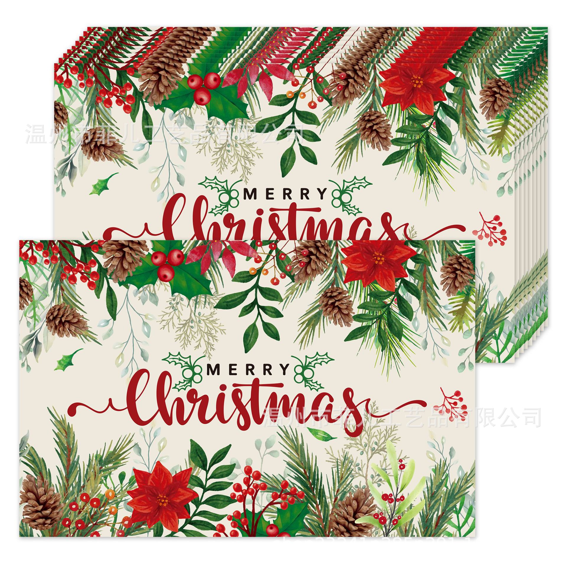 CA188 Christmas Pinecone and Berry Square Placemats Party Decoration Disposable Paper Placemats