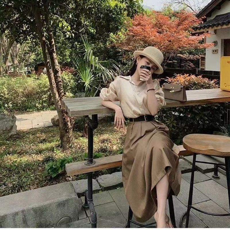 2025春秋新款气质衬衣半身裙套装女初秋两件套上班族通勤感套裙|undefined