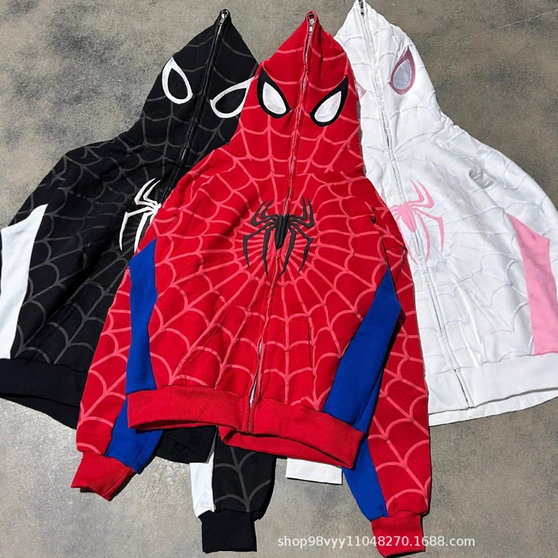 European and American Cross-Border Marvel Gothic Dark Spider Full Zipper Hooded Cardigan Loose Men's and Women's 3D Trendy Brand Sweatshirt Jacket European and American Cross-Border Marvel Gothic Dark Spider Full Zipper Hooded Cardigan Loose Men's and Women's 3D Trendy Brand Sweatshirt Jacket
