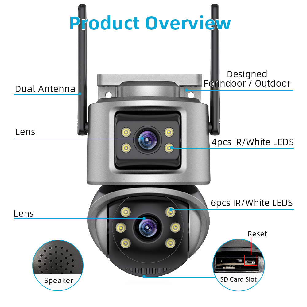 WIFI dual-lens dual-screen surveillance camera icsee gun and ball integrated high-definition outdoor surveillance Dual lens undefined