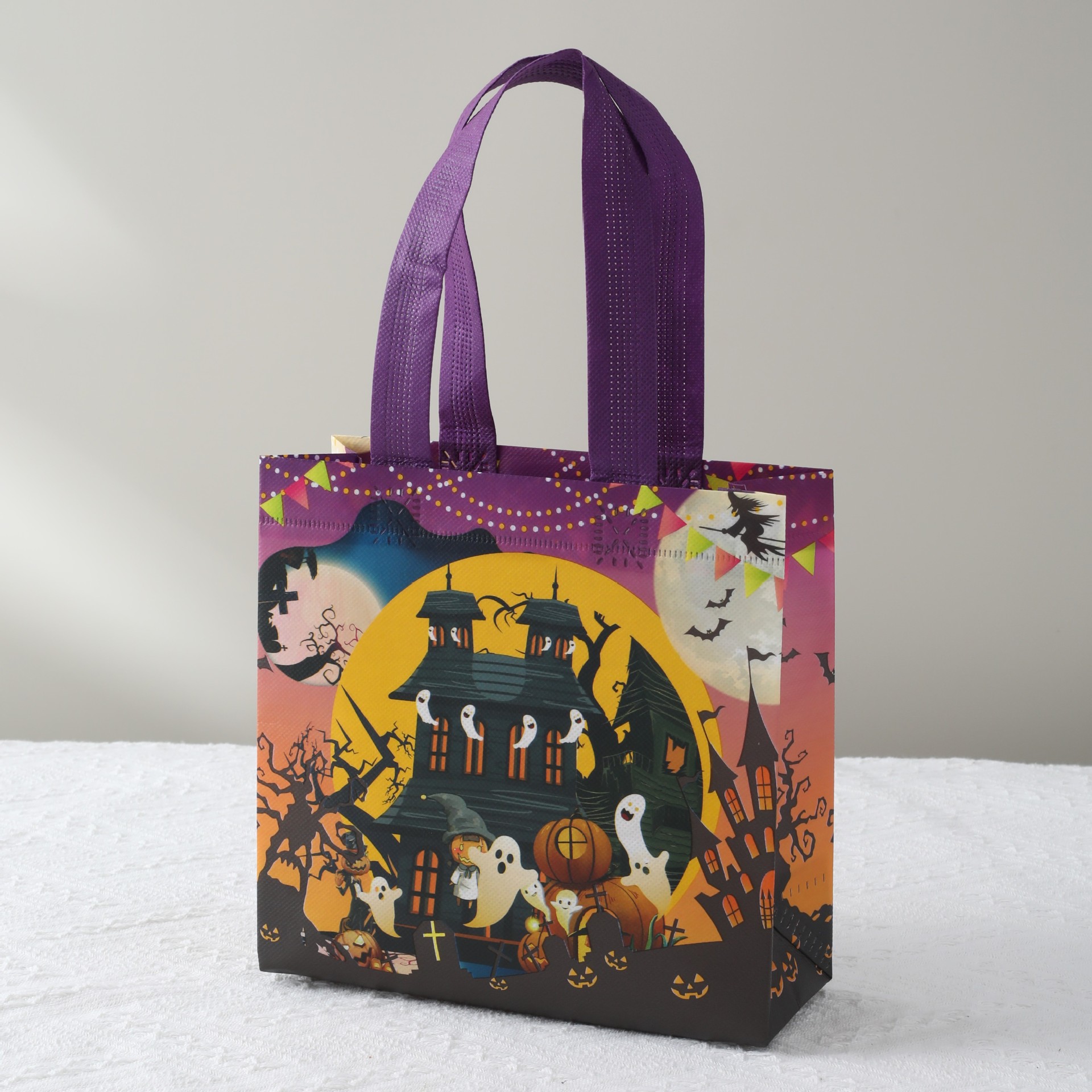 Bolsa de lienzo impresa de Halloween transfronteriza bolsa no tejida bruja calabaza bolsa de mano plegable impresión de gran capacidad