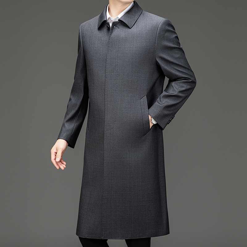 2026 Brand Men's Mid-Length Trench Coat for Middle-Aged and Elderly, Business Wool Overcoat, Executive High-End Jacket, Father's Wear, Leader Style