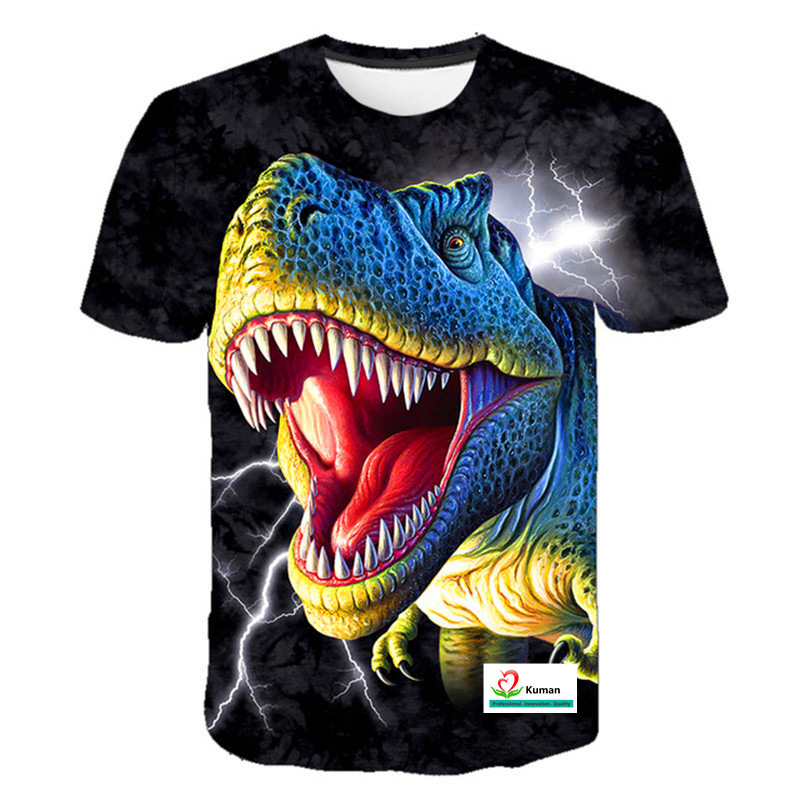 Verano transfronterizo nuevo estilo 3D impresión digital dinosaurio serie de anime camiseta de manga corta para adultos se puede hacer para niños