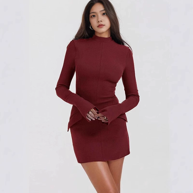 Европейская и американская трансграничная 2024 новая весна мода сексуальная горячая девушка юбка бедра темперамент элегантное тонкое платье с длинными рукавами