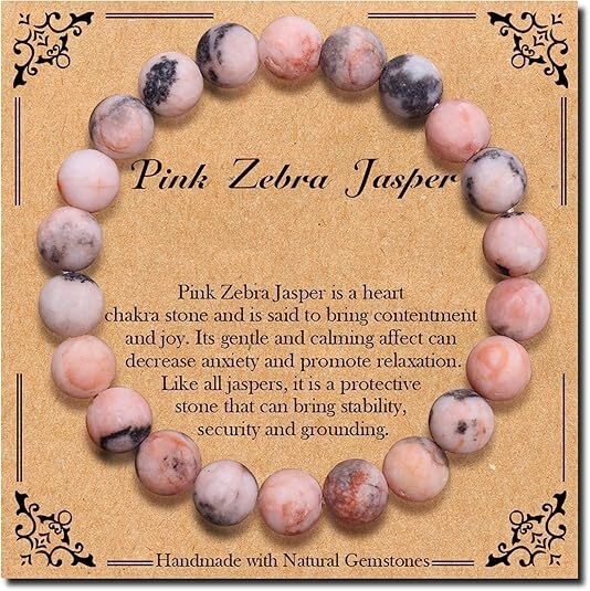 Natural 8mm Pink Zebra African Turquoise Elastic String Beaded Bracelet Obsidian Triple Protection Men's Bracelet