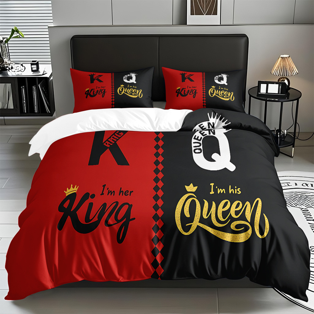 TEMU / JIT textil doméstico alfabeto digital impresión molido conjunto textil doméstico suave piel transpirable colcha cubierta de almohada combinación