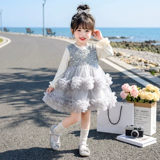 儿童春秋季新款洋气时髦裙子2026女童甜美网纱公主连衣裙套装早秋