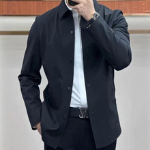 春季男士商务休闲薄款纯色夹克春秋款时尚百搭衬衫风衣上衣服橘色