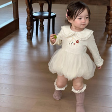 韩国童装婴童纱纱哈衣2025新款秋装女宝宝甜美娃娃领公主裙生日裙