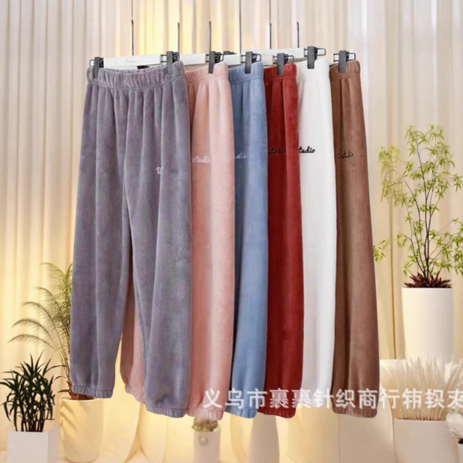 冬季仙女暖暖裤双面珊瑚绒保暖家居睡裤宽松外穿一体居家裤保暖裤