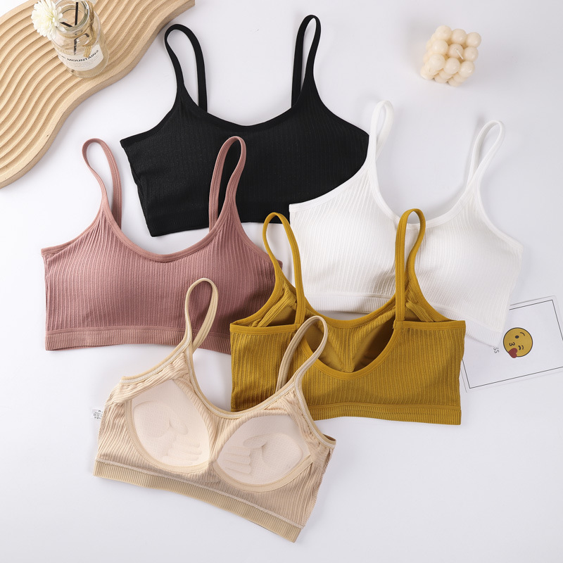 Large size thread cotton U-shaped beautiful back strap wrapped breast tube bra one-piece fixed cup non-steel ring sports underwear bra