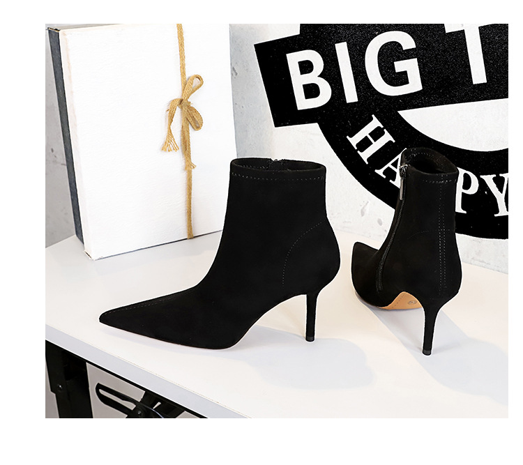 ShoeVault 8788-7 European And American Style Simple Thin Suede Pointed Toe Sexy Nightclub Slimming High Heel Short Tube Women's_vogvips.com