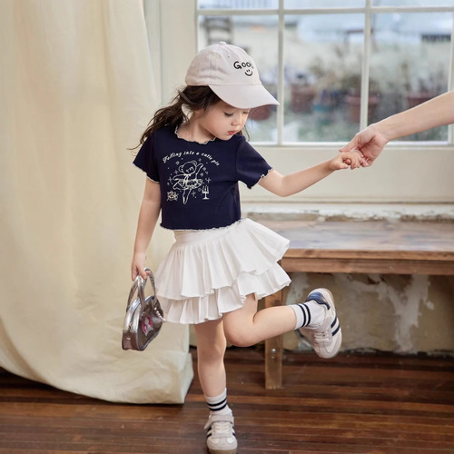 Children's Summer T-shirt 2025, Cute Girls' Short Sleeve T-shirt with Mushroom Edge, Fashionable Printed T-shirt for Kids