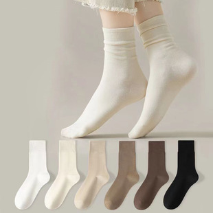 White socks Women's Spring and Autumn Mid-calf socks milk White boneless confinement socks ins tide pile socks stockings autumn and winter stockings