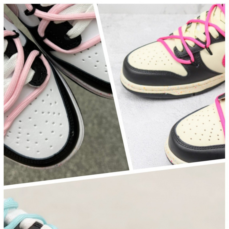 High-Quality Dunk Collaboration Color Scheme Three-Strike Black and White Pink Deconstructed Drawstring Dunk Series Low-Top Sports Skateboard Shoes