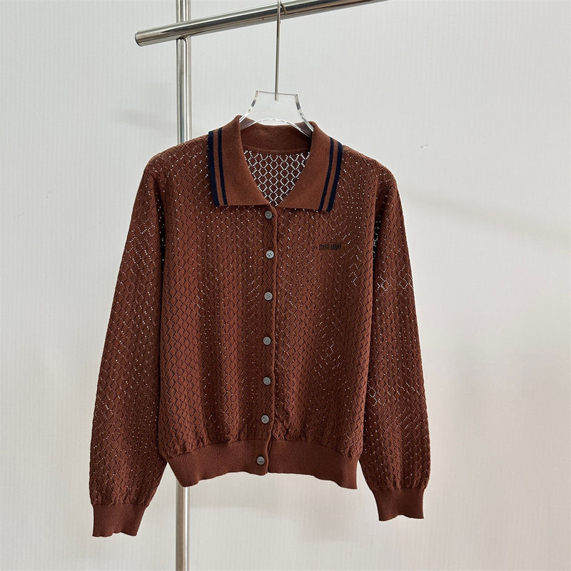 [Clearance Special Price] Nanyou Mm25 Early Autumn New Versatile Style Turn-Down Collar Jacquard Letter Hollow Knit Cardigan